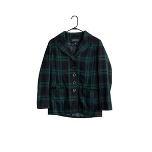 Lavender Hill Sz 6 Wool Blend Jacket Green Black Plaid Tartan Preppy Grunge
